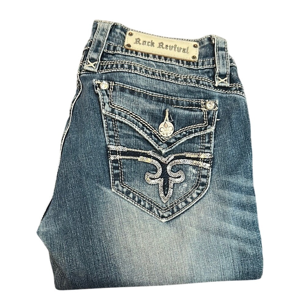 Rock Revival Blue Easy Boot Cut Jeans with Embellished Back